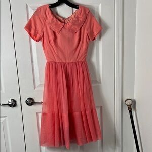 Elegant Coral Short Sleeve Dress
